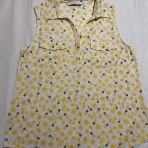 Yellow Floral Sleeveless Blouse